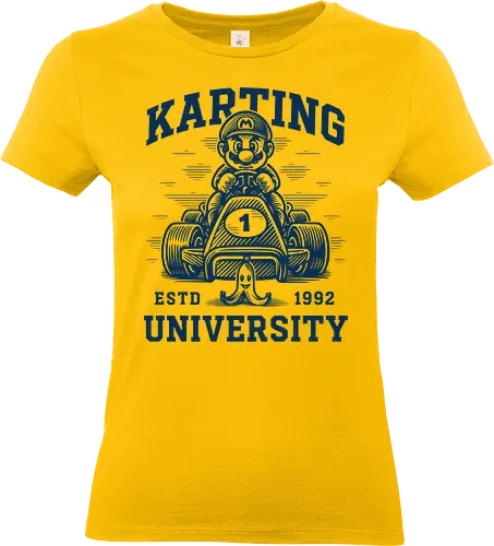 Karting University - mario kart, kart, karting, video games, video game, game, gaming, university, college, academy, drive, driving, fun, funny, banana peel, retro, retrogaming, retro gaming, vintage, vintage look, blue shell, go kart, race, racing, speed - Standard T-Shirt (Women)