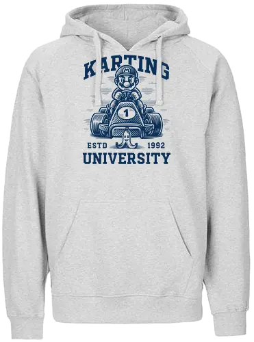 Karting University - mario kart, kart, karting, video games, video game, game, gaming, university, college, academy, drive, driving, fun, funny, banana peel, retro, retrogaming, retro gaming, vintage, vintage look, blue shell, go kart, race, racing, speed - Fairtrade Hoodie
