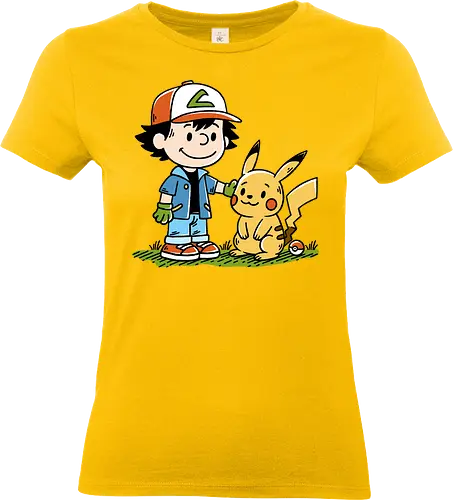 Strong Friendship - pocket monsters, monster, trainer, ash, cute, friends, friendship, nostalgia, retro, vintage, peanuts, mashup, mash up, fun, funny, humor, 90s, 1900s, anime, manga, video games, game, gaming, gamer - Standard T-Shirt (Women)