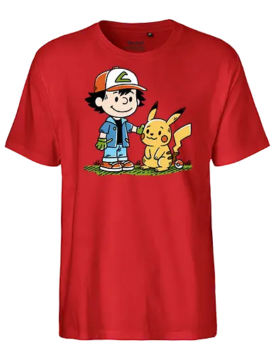 Strong Friendship - pocket monsters, monster, trainer, ash, cute, friends, friendship, nostalgia, retro, vintage, peanuts, mashup, mash up, fun, funny, humor, 90s, 1900s, anime, manga, video games, game, gaming, gamer - Fairtrade T-Shirt