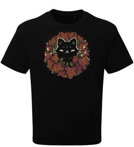 Cute Black Cat in Autumn Leaves Wreath