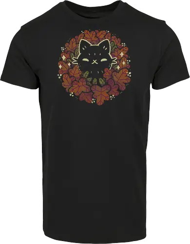 Cute Black Cat in Autumn Leaves Wreath