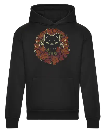 Cute Black Cat in Autumn Leaves Wreath