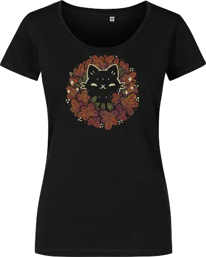Cute Black Cat in Autumn Leaves Wreath