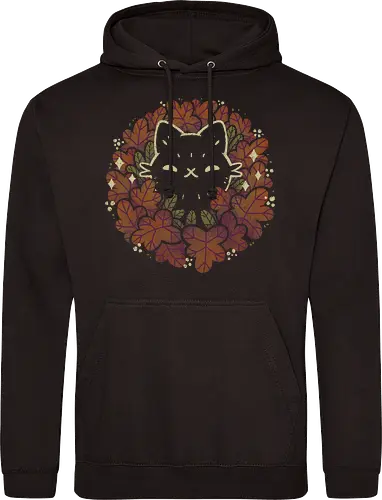 Cute Black Cat in Autumn Leaves Wreath