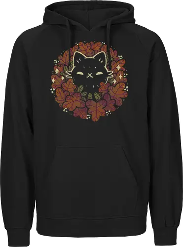 Cute Black Cat in Autumn Leaves Wreath