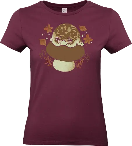 Cute Rain Frog in Autumn - angry, xmorfina, cute rain frog, rain frog, autumn, grumpy, leaves, frog, breviceps, autumn vibes, fall, mushroom, kawaii, bad, nature - Standard T-Shirt (Women)