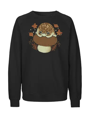 Cute Rain Frog in Autumn - angry, xmorfina, cute rain frog, rain frog, autumn, grumpy, leaves, frog, breviceps, autumn vibes, fall, mushroom, kawaii, bad, nature - Fairtrade Sweatshirt