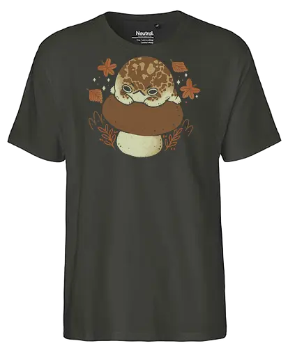 Cute Rain Frog in Autumn - angry, xmorfina, cute rain frog, rain frog, autumn, grumpy, leaves, frog, breviceps, autumn vibes, fall, mushroom, kawaii, bad, nature - Fairtrade T-Shirt