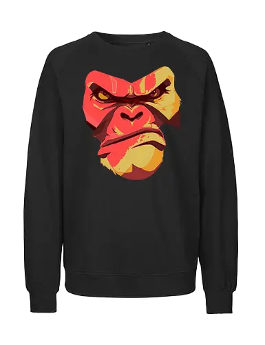Gorilla Ungezähmt und Wild - urban streetwear, gorilla shirt, power shirt, rohe energie, wildes design, kraftvoller look, statement shirt, rote akzente, street style, wild and free, männer streetwear, frauen streetwear, unisex fashion, rebellischer look, geschenk für rebellen, für selbstbewusste menschen, outfit mit aussage, urban fashion lovers, stylische geschenke, gorilla motiv, tierisches design, rote farbtöne, urban art, edgy shirt, eye catcher shirt, raw power look, künstlerisches t shirt - Fairtrade Sweatshirt