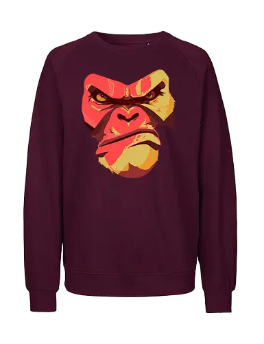 Gorilla Ungezähmt und Wild - urban streetwear, gorilla shirt, power shirt, rohe energie, wildes design, kraftvoller look, statement shirt, rote akzente, street style, wild and free, männer streetwear, frauen streetwear, unisex fashion, rebellischer look, geschenk für rebellen, für selbstbewusste menschen, outfit mit aussage, urban fashion lovers, stylische geschenke, gorilla motiv, tierisches design, rote farbtöne, urban art, edgy shirt, eye catcher shirt, raw power look, künstlerisches t shirt - Fairtrade Sweatshirt