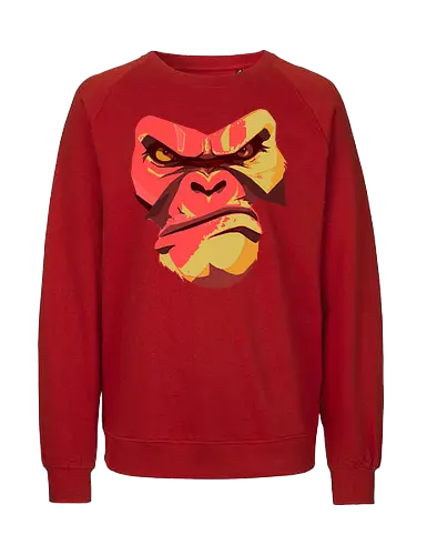 Gorilla Ungezähmt und Wild - urban streetwear, gorilla shirt, power shirt, rohe energie, wildes design, kraftvoller look, statement shirt, rote akzente, street style, wild and free, männer streetwear, frauen streetwear, unisex fashion, rebellischer look, geschenk für rebellen, für selbstbewusste menschen, outfit mit aussage, urban fashion lovers, stylische geschenke, gorilla motiv, tierisches design, rote farbtöne, urban art, edgy shirt, eye catcher shirt, raw power look, künstlerisches t shirt - Fairtrade Sweatshirt