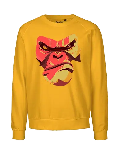 Gorilla Ungezähmt und Wild - urban streetwear, gorilla shirt, power shirt, rohe energie, wildes design, kraftvoller look, statement shirt, rote akzente, street style, wild and free, männer streetwear, frauen streetwear, unisex fashion, rebellischer look, geschenk für rebellen, für selbstbewusste menschen, outfit mit aussage, urban fashion lovers, stylische geschenke, gorilla motiv, tierisches design, rote farbtöne, urban art, edgy shirt, eye catcher shirt, raw power look, künstlerisches t shirt - Fairtrade Sweatshirt