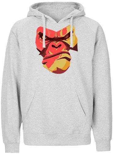 Gorilla Ungezähmt und Wild - urban streetwear, gorilla shirt, power shirt, rohe energie, wildes design, kraftvoller look, statement shirt, rote akzente, street style, wild and free, männer streetwear, frauen streetwear, unisex fashion, rebellischer look, geschenk für rebellen, für selbstbewusste menschen, outfit mit aussage, urban fashion lovers, stylische geschenke, gorilla motiv, tierisches design, rote farbtöne, urban art, edgy shirt, eye catcher shirt, raw power look, künstlerisches t shirt - Fairtrade Hoodie