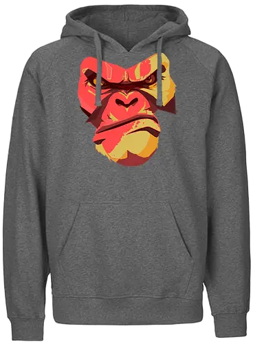 Gorilla Ungezähmt und Wild - urban streetwear, gorilla shirt, power shirt, rohe energie, wildes design, kraftvoller look, statement shirt, rote akzente, street style, wild and free, männer streetwear, frauen streetwear, unisex fashion, rebellischer look, geschenk für rebellen, für selbstbewusste menschen, outfit mit aussage, urban fashion lovers, stylische geschenke, gorilla motiv, tierisches design, rote farbtöne, urban art, edgy shirt, eye catcher shirt, raw power look, künstlerisches t shirt - Fairtrade Hoodie