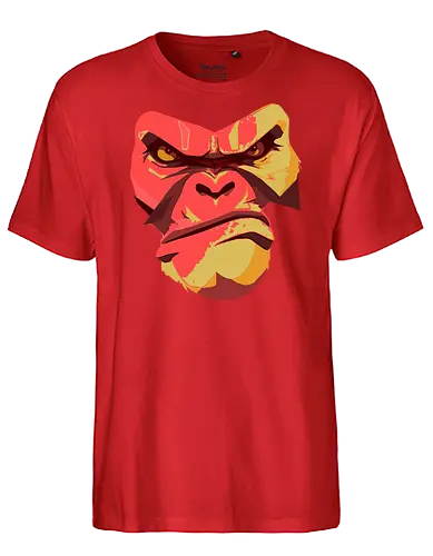 Gorilla Ungezähmt und Wild - urban streetwear, gorilla shirt, power shirt, rohe energie, wildes design, kraftvoller look, statement shirt, rote akzente, street style, wild and free, männer streetwear, frauen streetwear, unisex fashion, rebellischer look, geschenk für rebellen, für selbstbewusste menschen, outfit mit aussage, urban fashion lovers, stylische geschenke, gorilla motiv, tierisches design, rote farbtöne, urban art, edgy shirt, eye catcher shirt, raw power look, künstlerisches t shirt - Fairtrade T-Shirt