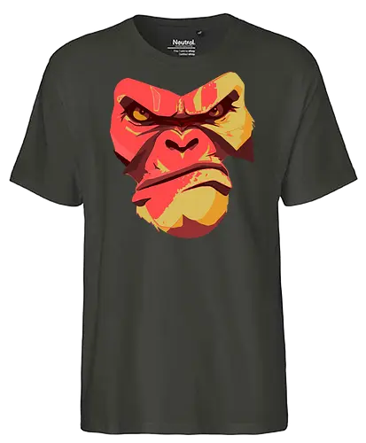 Gorilla Ungezähmt und Wild - urban streetwear, gorilla shirt, power shirt, rohe energie, wildes design, kraftvoller look, statement shirt, rote akzente, street style, wild and free, männer streetwear, frauen streetwear, unisex fashion, rebellischer look, geschenk für rebellen, für selbstbewusste menschen, outfit mit aussage, urban fashion lovers, stylische geschenke, gorilla motiv, tierisches design, rote farbtöne, urban art, edgy shirt, eye catcher shirt, raw power look, künstlerisches t shirt - Fairtrade T-Shirt