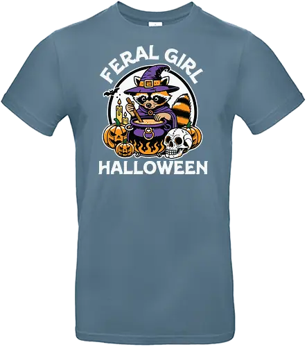Feral Girl Halloween - raccoon, cauldron, witch, halloween, pumpkins, skull, spooky, costume, magic, potion - Standard T-Shirt