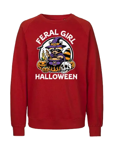 Feral Girl Halloween - raccoon, cauldron, witch, halloween, pumpkins, skull, spooky, costume, magic, potion - Fairtrade Sweatshirt
