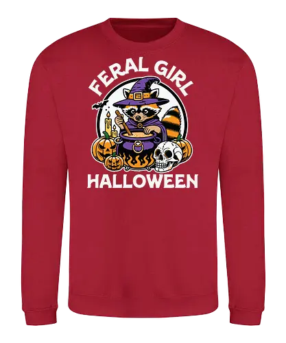 Feral Girl Halloween - raccoon, cauldron, witch, halloween, pumpkins, skull, spooky, costume, magic, potion - Sweatshirt