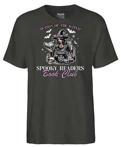 Season of the Witc - witch, book, cauldron, magic, skull, potions, bats, spooky, club, mystical - Fairtrade T-Shirt