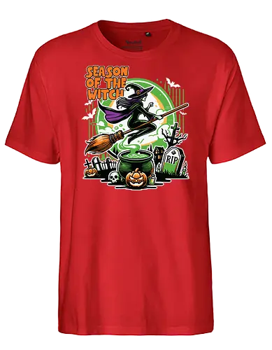 Season of the witch - witch, halloween, broomstick, cauldron, graveyard, pumpkin, skull, tombstone, spooky, moon - Fairtrade T-Shirt