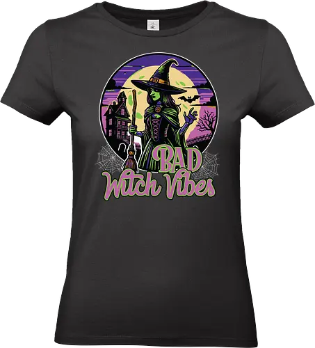 Bad Witch Vibes - witch, halloween, moon, hat, spooky, haunted house, broom, spider webs, gothic, night - Standard T-Shirt (Women)