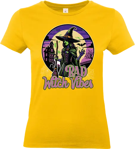 Bad Witch Vibes - witch, halloween, moon, hat, spooky, haunted house, broom, spider webs, gothic, night - Standard T-Shirt (Women)