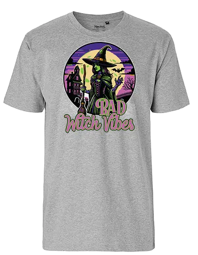 Bad Witch Vibes - witch, halloween, moon, hat, spooky, haunted house, broom, spider webs, gothic, night - Fairtrade T-Shirt