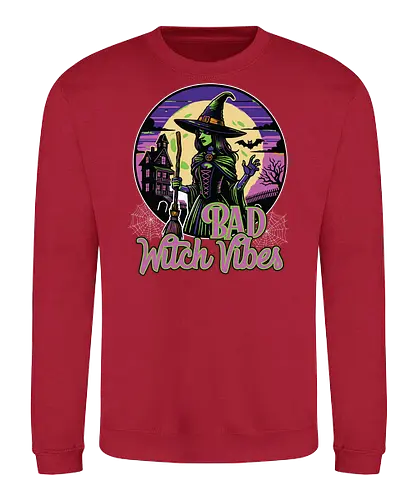 Bad Witch Vibes - witch, halloween, moon, hat, spooky, haunted house, broom, spider webs, gothic, night - Sweatshirt