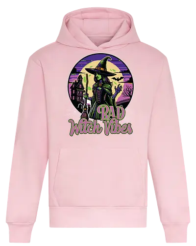 Bad Witch Vibes - witch, halloween, moon, hat, spooky, haunted house, broom, spider webs, gothic, night - Heavyweight Hoodie