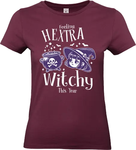 Feeling Hextra Witchy This Year - halloween, cauldron, witch, hat, bats, magic, stars, purple, whimsical, text - Standard T-Shirt (Women)