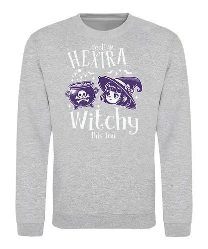 Feeling Hextra Witchy This Year - halloween, cauldron, witch, hat, bats, magic, stars, purple, whimsical, text - Sweatshirt