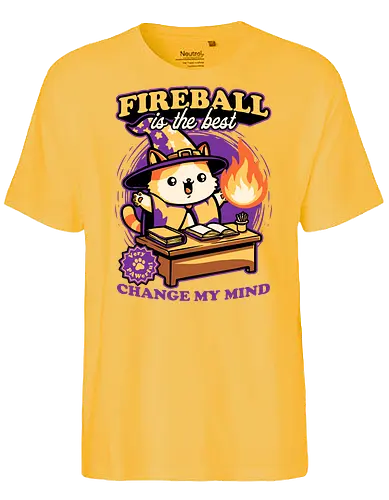 Wizard Cat Fireball - cat, magic, magical, fireball, ritual, mage, wizard, sorcerer, rpg, role-playing game, role-play, Role-playing, pet, Pen and Paper, d20, fun, funny, cute - Fairtrade T-Shirt