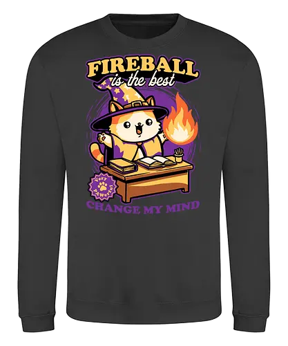 Wizard Cat Fireball - cat, magic, magical, fireball, ritual, mage, wizard, sorcerer, rpg, role-playing game, role-play, Role-playing, pet, Pen and Paper, d20, fun, funny, cute - Sweatshirt