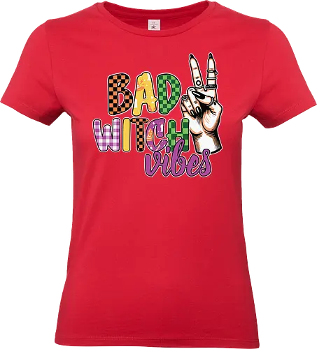 BAD WITCH VIBES - halloween, typography, graphic design, peace sign, colorful, playful, hand gesture, vibrant, spooky, lettering - Standard T-Shirt (Women)