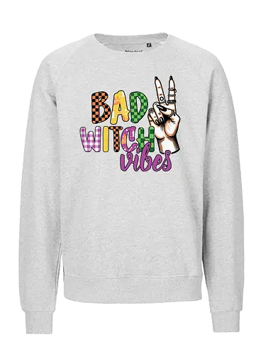 BAD WITCH VIBES - halloween, typography, graphic design, peace sign, colorful, playful, hand gesture, vibrant, spooky, lettering - Fairtrade Sweatshirt