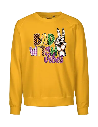 BAD WITCH VIBES - halloween, typography, graphic design, peace sign, colorful, playful, hand gesture, vibrant, spooky, lettering - Fairtrade Sweatshirt