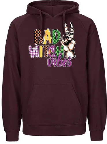 BAD WITCH VIBES - halloween, typography, graphic design, peace sign, colorful, playful, hand gesture, vibrant, spooky, lettering - Fairtrade Hoodie