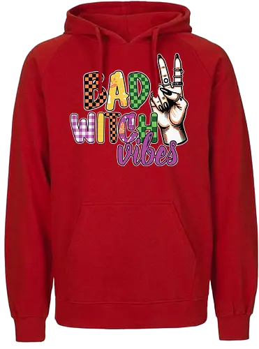 BAD WITCH VIBES - halloween, typography, graphic design, peace sign, colorful, playful, hand gesture, vibrant, spooky, lettering - Fairtrade Hoodie