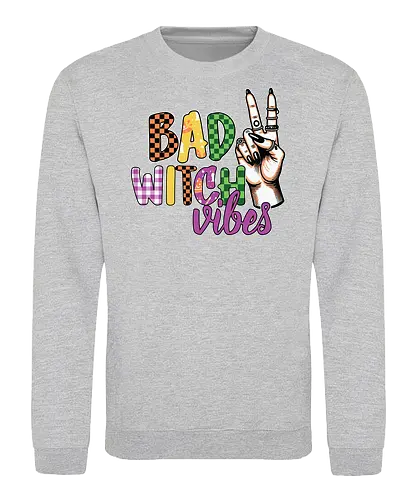 BAD WITCH VIBES - halloween, typography, graphic design, peace sign, colorful, playful, hand gesture, vibrant, spooky, lettering - Sweatshirt