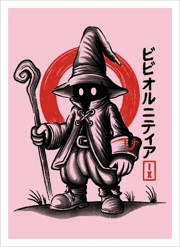 Vivi Ornitier Sumi-e - vivi ornitier, black mage, Final, final fantasy ix, final fantasy 9, ffix, video games, video game, gaming, gamer, japanese art, sumi-e, sumie, final fantasy ix remake, Kweh - Artprint
