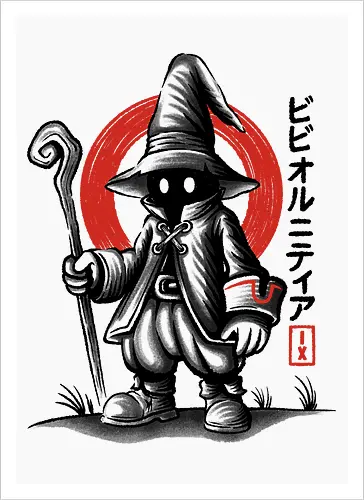 Vivi Ornitier Sumi-e - vivi ornitier, black mage, Final, final fantasy ix, final fantasy 9, ffix, video games, video game, gaming, gamer, japanese art, sumi-e, sumie, final fantasy ix remake, Kweh - Artprint