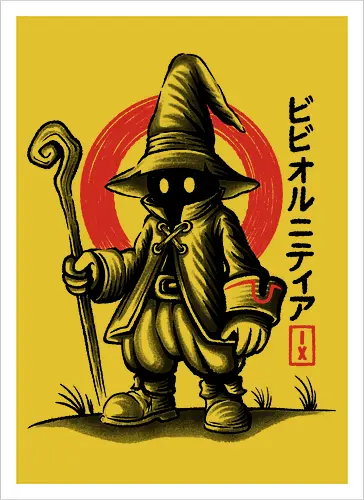 Vivi Ornitier Sumi-e - vivi ornitier, black mage, Final, final fantasy ix, final fantasy 9, ffix, video games, video game, gaming, gamer, japanese art, sumi-e, sumie, final fantasy ix remake, Kweh - Artprint