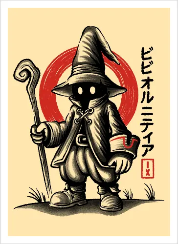 Vivi Ornitier Sumi-e - vivi ornitier, black mage, Final, final fantasy ix, final fantasy 9, ffix, video games, video game, gaming, gamer, japanese art, sumi-e, sumie, final fantasy ix remake, Kweh - Artprint