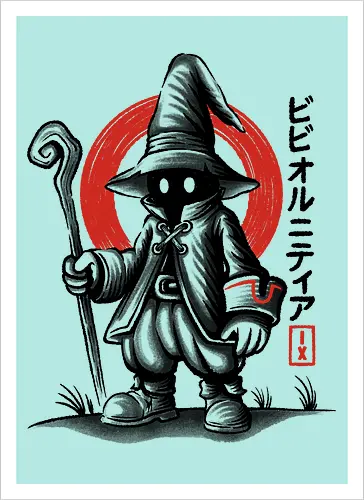 Vivi Ornitier Sumi-e - vivi ornitier, black mage, Final, final fantasy ix, final fantasy 9, ffix, video games, video game, gaming, gamer, japanese art, sumi-e, sumie, final fantasy ix remake, Kweh - Artprint