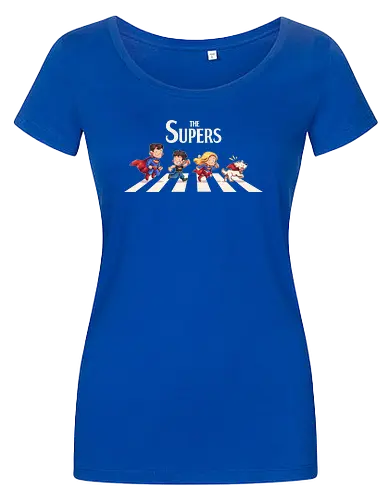 The Supers - super, superheroes, superman, comics, abbey road, parody, krypto, supergirl, superboy, clark kent - Women T-Shirt