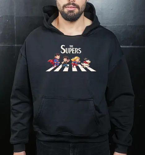 The Supers - super, superheroes, superman, comics, abbey road, parody, krypto, supergirl, superboy, clark kent - Cropped Hoodie