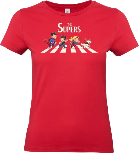 The Supers - super, superheroes, superman, comics, abbey road, parody, krypto, supergirl, superboy, clark kent - Standard T-Shirt (Women)
