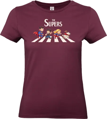 The Supers - super, superheroes, superman, comics, abbey road, parody, krypto, supergirl, superboy, clark kent - Standard T-Shirt (Women)
